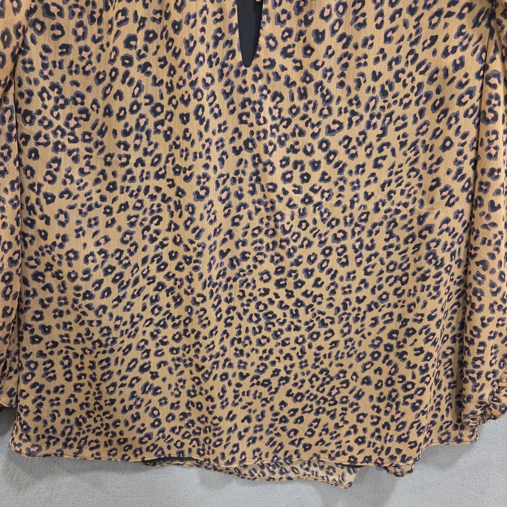 CeCe Ruffle Ruched Leopard Print Blouse Women's Size Small Office Romantic Chic - Picture 4 of 14